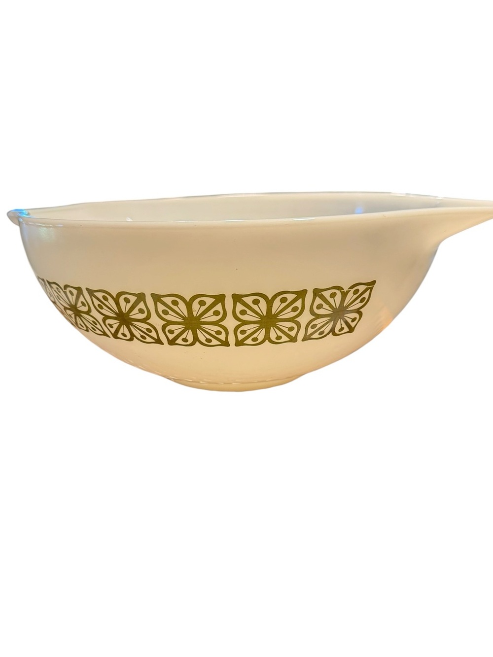 Vintage Pyrex #444 Verde Autumn Floral Green White 4 Qt Mixing Bowl